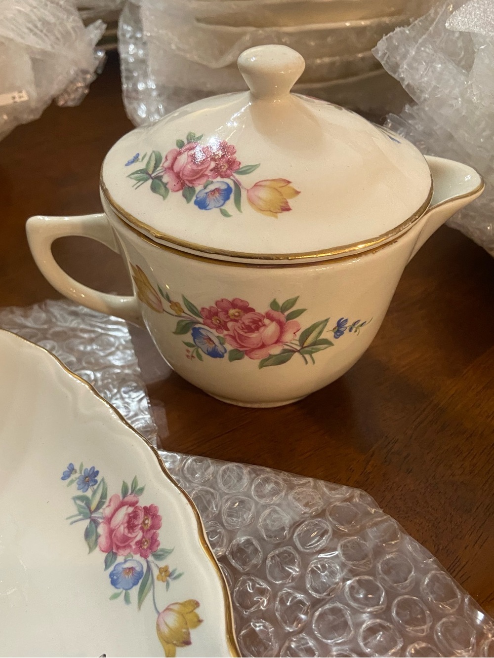 Scio Hazel Cream Floral Creamer with Lid - Pink & Yellow Floral Accent